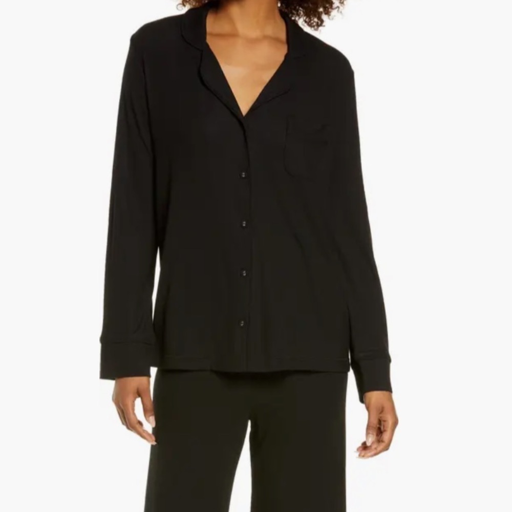 SKIMS Black Rib Knit Pajama Lounge Top